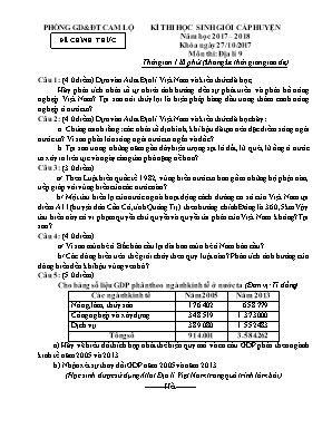 Đề thi học sinh giỏi cấp huyện môn Địa lý Lớp 9 - Năm học 2017-2018 - Phòng giáo dục và đào tạo Cam Lộ (Có đáp án)